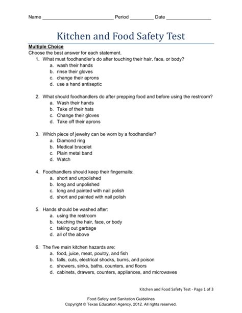 Food safety manager practice test answers - A. walking to the food prep sink. B. using the toilet. C. handling raw poultry or meat. D. answering the telephone. walking to the food prep sink. before they are cooked or served, raw fruits and vegetables should be thoroughly washed with. A. sanitizer. B. natural fruit or vegetable juice. C. potable water.
